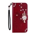 Custodia per portafoglio Samsung Galaxy S26 con strass di gufo - Rossa