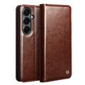 Custodia in pelle a portafoglio Samsung Galaxy S26 Qialino Classic - Marrone Scuro