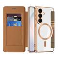 Custodia a libro magnetica elegante per Samsung Galaxy S26 con scomparti per carte RFID - Marrone