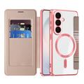 Custodia a libro magnetica elegante per Samsung Galaxy S26 con scomparti per carte RFID - Rosa