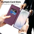 Custodia a libro magnetica elegante per Samsung Galaxy S26 con scomparti per carte RFID - Viola