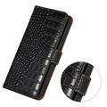 Custodia in Pelle a Portafoglio Serie Crocodile con RFID per Samsung Galaxy S26 Ultra - Nera