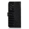 Custodia in Pelle a Portafoglio Serie Crocodile con RFID per Samsung Galaxy S26 Ultra - Nera