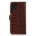Custodia in Pelle a Portafoglio Serie Crocodile con RFID per Samsung Galaxy S26 Ultra - Marrone