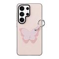 Custodia Samsung Galaxy S26 Ultra Dux Ducis Luvy con anello per le dita e cinturino per la mano - Rosa chiaro / Farfalla