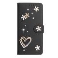 Custodia a portafoglio Samsung Galaxy S26 Ultra con cuori e fiori - Nera