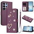 Custodia a portafoglio Samsung Galaxy S26 Ultra con cuori e fiori - Viola scuro