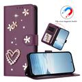 Custodia a portafoglio Samsung Galaxy S26 Ultra con cuori e fiori - Viola scuro