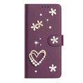 Custodia a portafoglio Samsung Galaxy S26 Ultra con cuori e fiori - Viola scuro