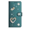 Custodia a portafoglio Samsung Galaxy S26 Ultra con cuori e fiori - Verde