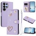 Custodia a portafoglio Samsung Galaxy S26 Ultra con cuori e fiori - Viola chiaro