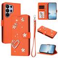 Custodia a portafoglio Samsung Galaxy S26 Ultra con cuori e fiori - Arancione