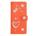 Custodia a portafoglio Samsung Galaxy S26 Ultra con cuori e fiori - Arancione