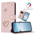Custodia a portafoglio Samsung Galaxy S26 Ultra con cuori e fiori - Rosa