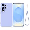 Custodia in silicone liquido con cinghia a mano per Samsung Galaxy S26 Ultra - Viola