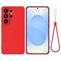 Custodia in silicone liquido con cinghia a mano per Samsung Galaxy S26 Ultra - Rossa
