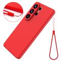 Custodia in silicone liquido con cinghia a mano per Samsung Galaxy S26 Ultra - Rossa