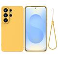 Custodia in silicone liquido con cinghia a mano per Samsung Galaxy S26 Ultra - Gialla