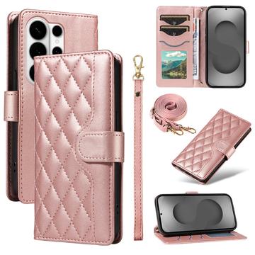 Custodia a portafoglio trapuntata lusso per Samsung Galaxy S26 Ultra - Oro rosa