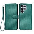 Samsung Galaxy S26 Ultra Custodia Premium a portafoglio con cinturino - Struttura in fibra di carbonio - Carbonio verde