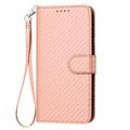 Samsung Galaxy S26 Ultra Custodia Premium a portafoglio con cinturino - Struttura in fibra di carbonio - Rosa carbone