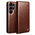 Custodia in pelle a portafoglio Samsung Galaxy S26 Ultra Qialino Classic - Marrone Scuro