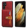 Custodia in Stile Retrò con Portafoglio per Samsung Galaxy S26 Ultra - Rossa