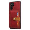 Custodia in Stile Retrò con Portafoglio per Samsung Galaxy S26 Ultra - Rossa