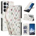 Custodia a portafoglio floreale rombica per Samsung Galaxy S26 Ultra - Rose