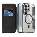 Custodia a libro magnetica elegante per Samsung Galaxy S26 Ultra con scomparti per carte RFID - Nera
