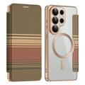 Custodia a libro magnetica elegante per Samsung Galaxy S26 Ultra con scomparti per carte RFID - Marrone