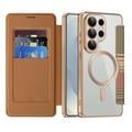 Custodia a libro magnetica elegante per Samsung Galaxy S26 Ultra con scomparti per carte RFID - Marrone