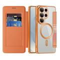 Custodia a libro magnetica elegante per Samsung Galaxy S26 Ultra con scomparti per carte RFID - Arancione