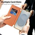 Custodia a libro magnetica elegante per Samsung Galaxy S26 Ultra con scomparti per carte RFID - Arancione