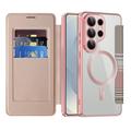 Custodia a libro magnetica elegante per Samsung Galaxy S26 Ultra con scomparti per carte RFID - Rosa