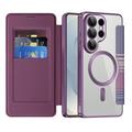Custodia a libro magnetica elegante per Samsung Galaxy S26 Ultra con scomparti per carte RFID - Viola