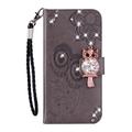 Samsung Galaxy S26+ Custodia portafoglio con strass gufo - Grigia