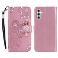 Samsung Galaxy S26+ Custodia portafoglio con strass gufo - Oro rosa