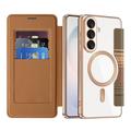 Custodia a libro magnetica elegante per Samsung Galaxy S26+ con scomparti per carte RFID - Marrone
