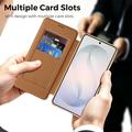 Custodia a libro magnetica elegante per Samsung Galaxy S26+ con scomparti per carte RFID - Marrone