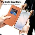Custodia a libro magnetica elegante per Samsung Galaxy S26+ con scomparti per carte RFID - Arancione