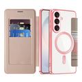 Custodia a libro magnetica elegante per Samsung Galaxy S26+ con scomparti per carte RFID - Rosa
