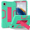 Custodia ibrida in stile robot Samsung Galaxy Tab A11 con supporto per il calcio - Menta / Rosa caldo