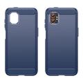 Custodia in TPU spazzolato per Samsung Galaxy XCover7 Pro - Fibra di Carbonio - Blu