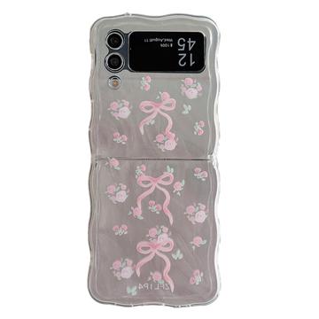 Elegante custodia in TPU con bordi ondulati per Samsung Galaxy Z Flip4 - fiocchi rosa