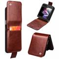 Custodia in pelle a portafoglio Samsung Galaxy Z Flip5 Qialino Classic - Marrone Scuro
