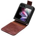 Custodia in pelle a portafoglio Samsung Galaxy Z Flip5 Qialino Classic - Marrone Scuro