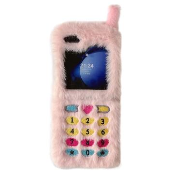 Custodia in peluche retrò con tasti del quadrante ricamati per Samsung Galaxy Z Flip6 - Rosa