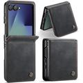 Custodia a portafoglio in pelle di vitello con blocco RFID Samsung Galaxy Z Flip7 Caseme 033 - Nera