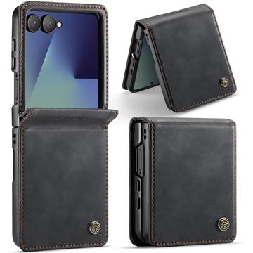 Custodia a portafoglio in pelle di vitello con blocco RFID Samsung Galaxy Z Flip7 Caseme 033 - Nera